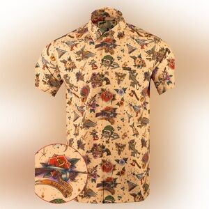 Retro THE JERRY BUTTON DOWN Tattos Moto Soldier Skulls